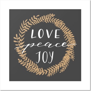 Love Peace Joy Christmas Wreath Design Posters and Art